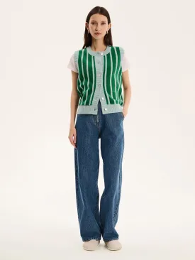 Matilda Stripe Vest in Green and Blue Stripe