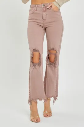 Mauve RISEN Distressed Ankle Bootcut Jeans