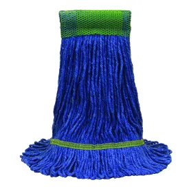 MaxiClean® Cotton & Synthetic Blend Blue Wet Mops w/ 5" Wide Band (Size: Medium | Looped Ends) - Case of 12