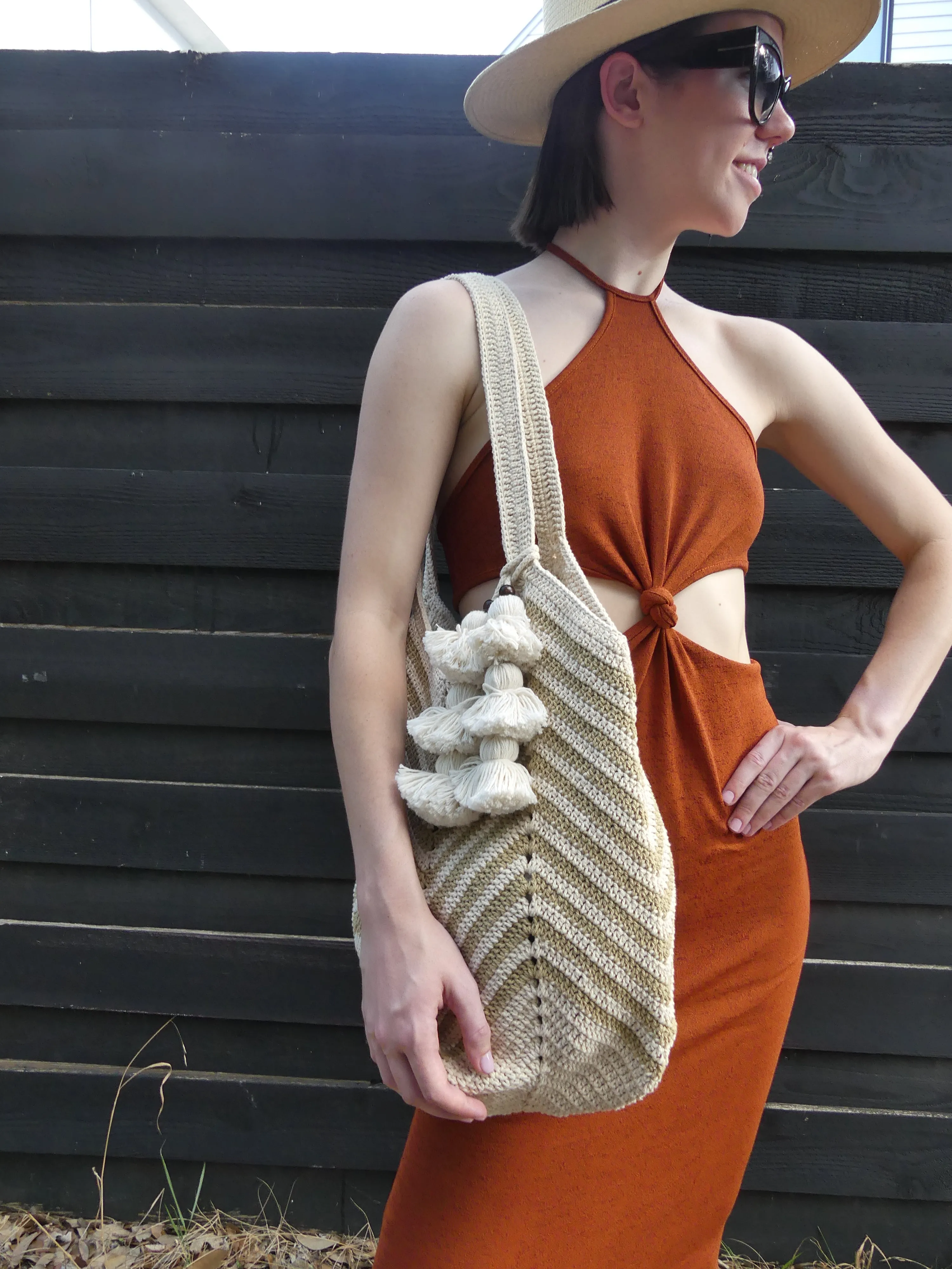 Maya Crochet Tote Sand Skinny Tassel