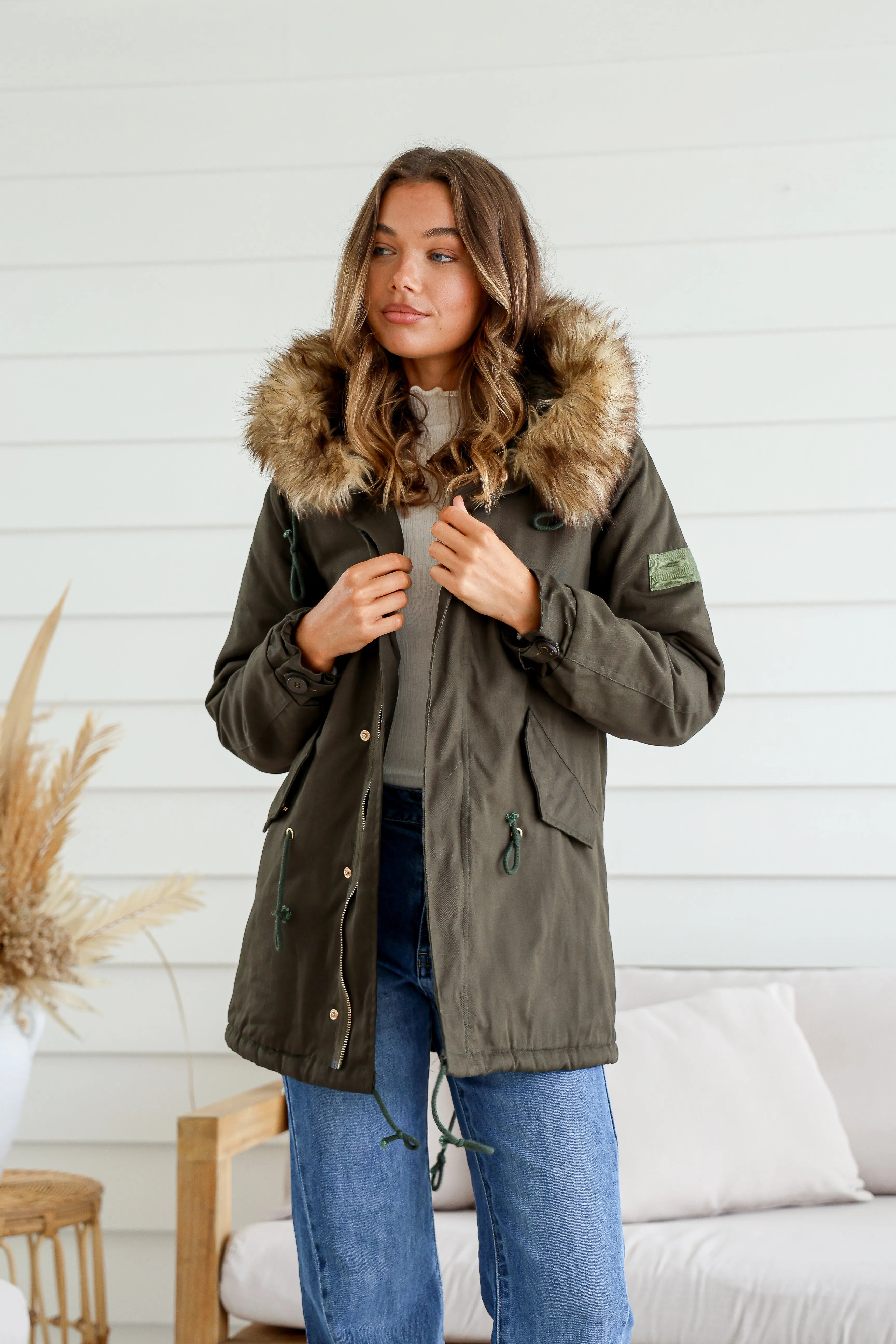 MAYE FUR TRIM ANORAK KHAKI