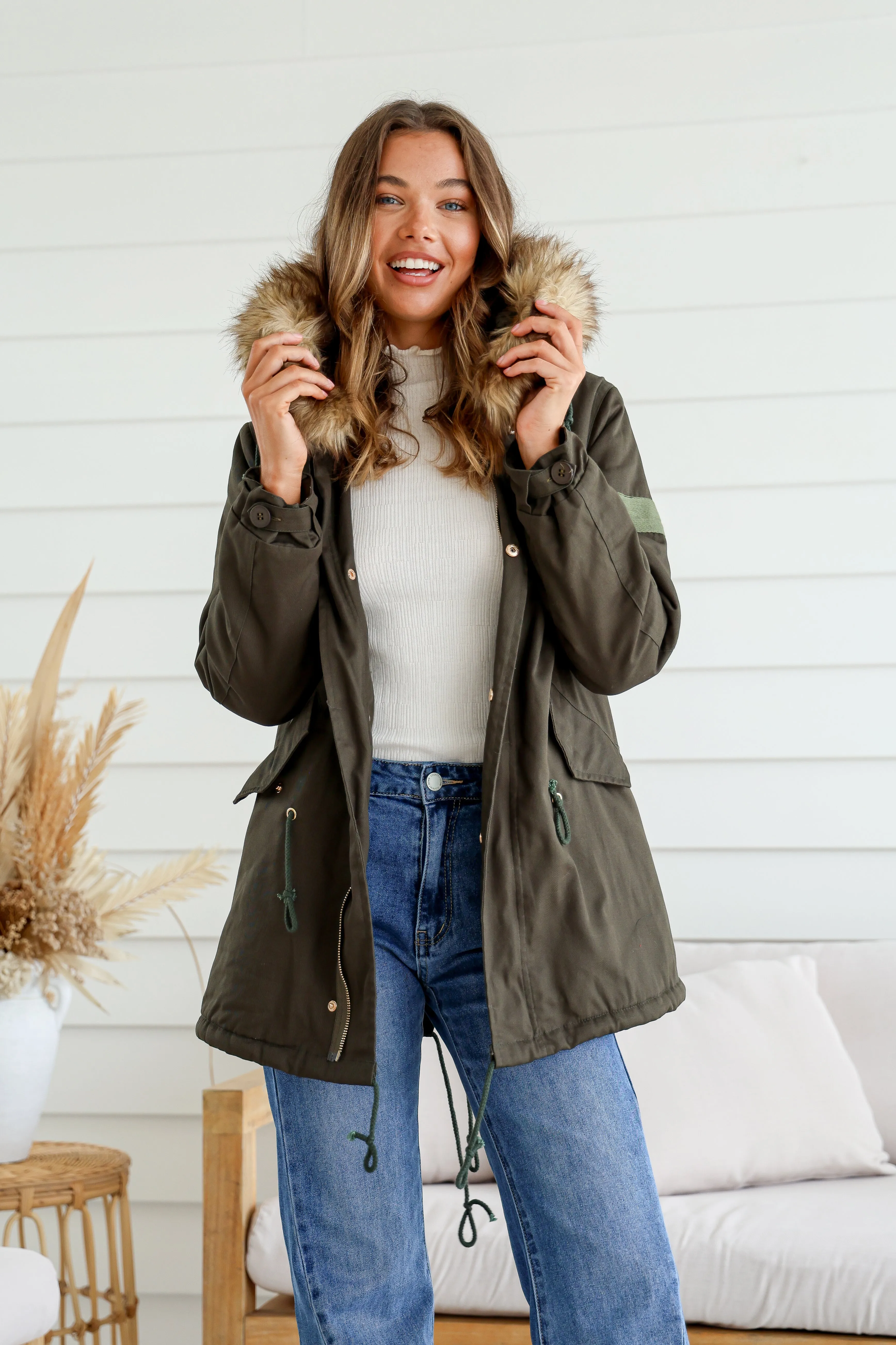 MAYE FUR TRIM ANORAK KHAKI