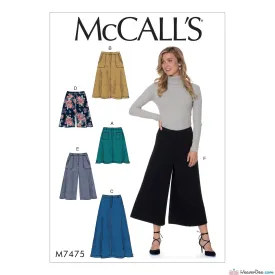 McCall's Pattern M7475 Misses' Flared Skirts, Shorts & Culottes