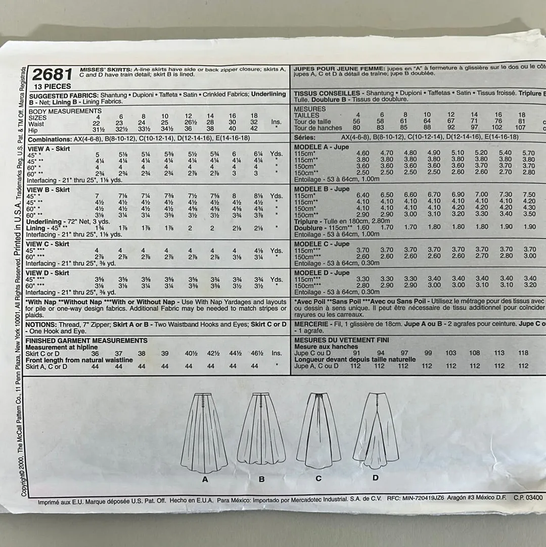 MCCALL'S Pattern, Misses' Long Skirts (PMC2681)