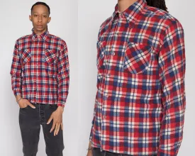 Medium 80s Red & Blue Plaid Flannel Shirt l