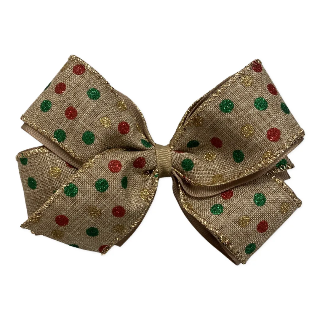 Medium Holiday Glitter Dot Layered Hair Bow on Clippie