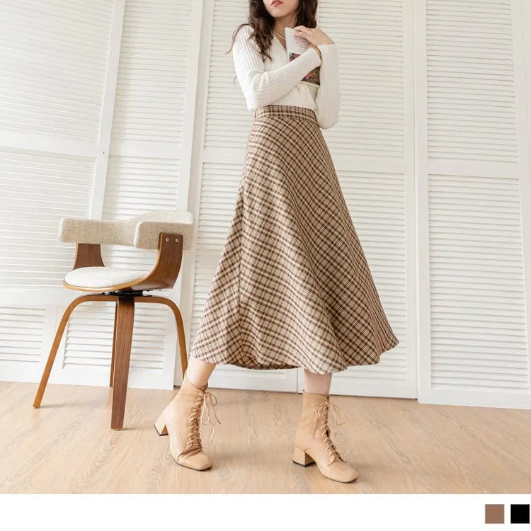 MEDIUM WAIST CHECKED A-LINE MIDI SKIRTS