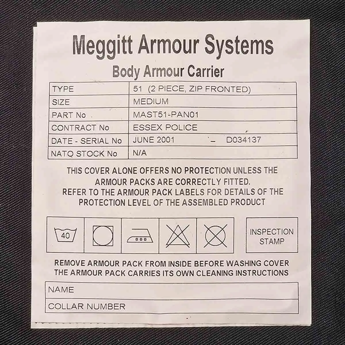 Meggitt Overt Stab Vest Bulletproof Body Armour - Used