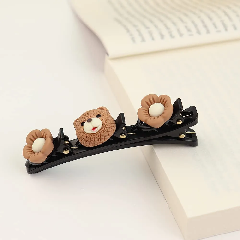 Melbees by Yellow Chimes Hair Clips for Girls hair Accessories for Girls Floral Brown Hairclip Cute Teddy Bear Hair Clips for Girls Alligator Hair Clip for Kids and Girls Hair Accessories.