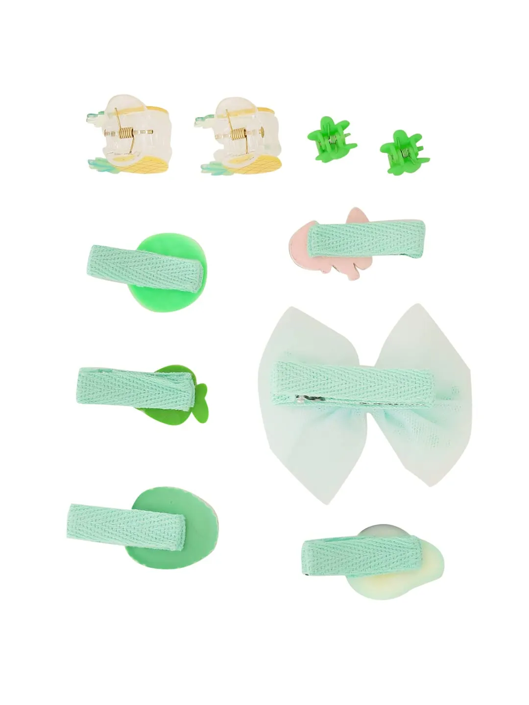 Melbees by Yellow Chimes Kids Hair Accessories for Girls Hair Accessories Combo Set Green 10 Pcs Baby Girl's Hair Clips Set Cute Ponytail Holder Claw Clip Bow Clips For Girls Assortment Gift set for Kids Teens Toddlers