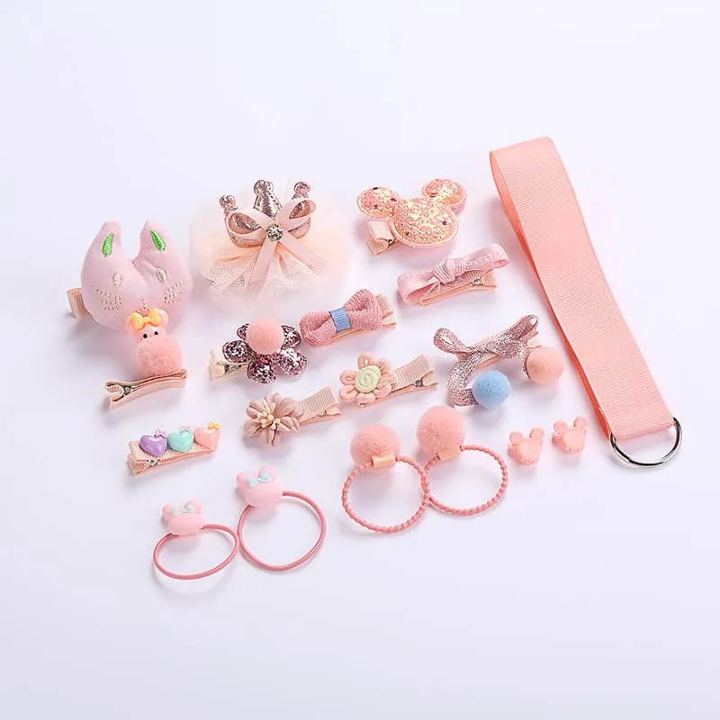 Melbees by Yellow Chimes Kids Hair Accessories for Girls Hair Accessories Combo Set Pestal Pink 18 Pcs Baby Girl's Hair Clips Set Cute Ponytail Holder Claw Clip Bow Clips For Girls Assortment Gift set for Kids Teens Toddlers