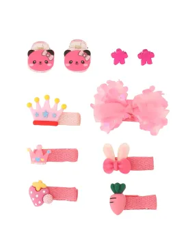 Melbees by Yellow Chimes Kids Hair Accessories for Girls Hair Accessories Combo Set Pink 10 Pcs Baby Girl's Hair Clips Set Cute Ponytail Holder Claw Clip Bow Clips For Girls Assortment Gift set for Kids Teens Toddlers