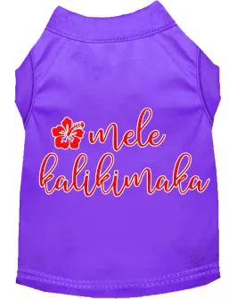 Mele Kalikimaka Screen Print Dog Shirt Purple Med