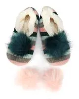 MEMOI STRIPE CHENILLE INTERCHANGEABLE POM POM SLIPPERS