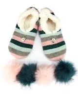 MEMOI STRIPE CHENILLE INTERCHANGEABLE POM POM SLIPPERS