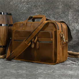 Men Briefcase Genuine Leather Laptop Briefcase Suitcase Attachment Bag