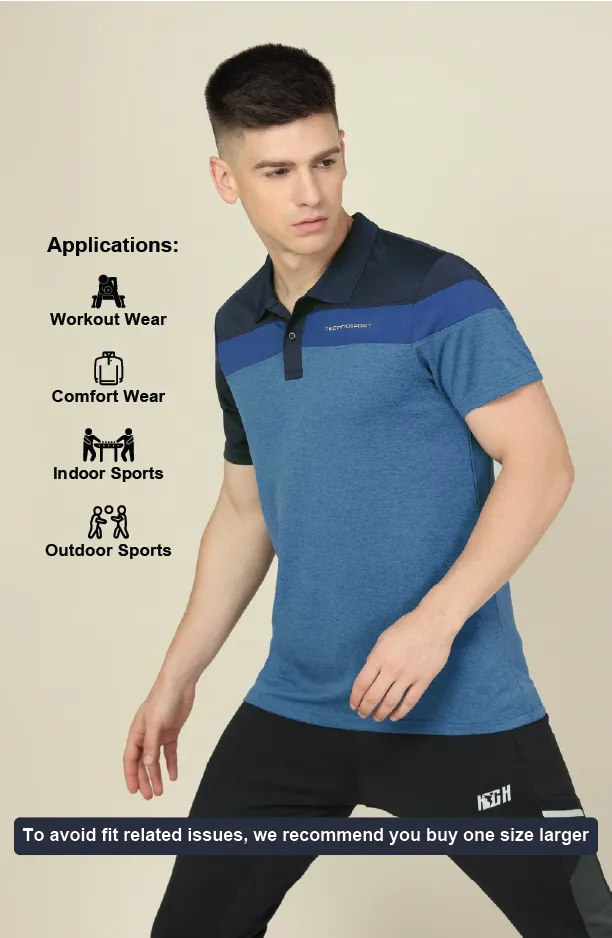 Men Colorblock Slim Fit Polo T-shirt with DOUBLE COOL