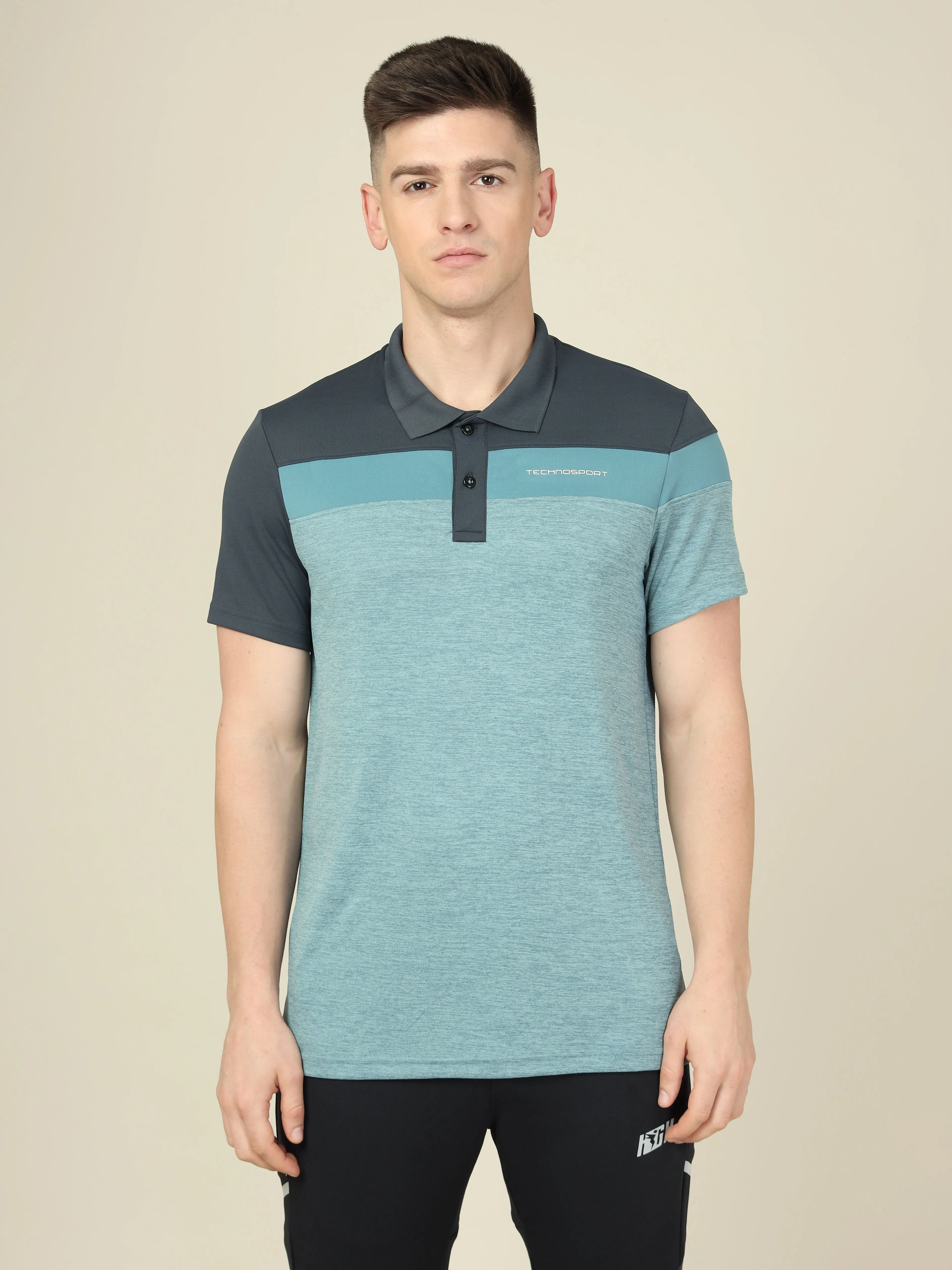 Men Colorblock Slim Fit Polo T-shirt with DOUBLE COOL