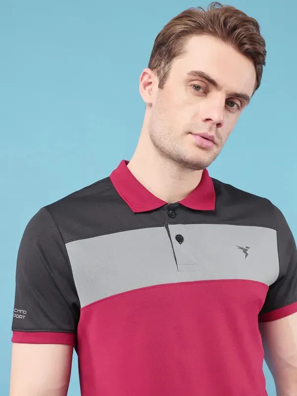 Men Colorblock Slim Fit Polo T-shirt with TECHNO COOL 