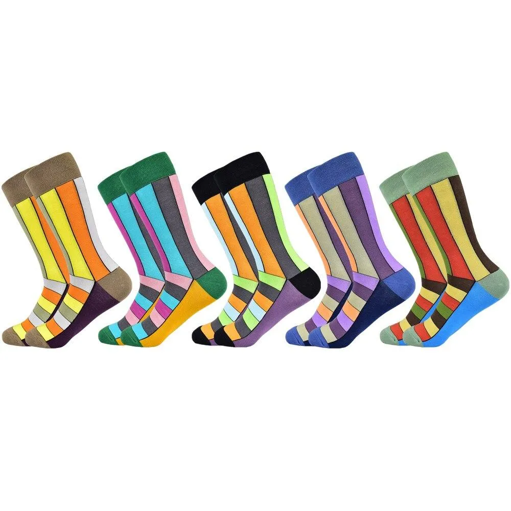 Men Colourful Cotton Geometric Lattice Classic Happy Business Casual  Socks