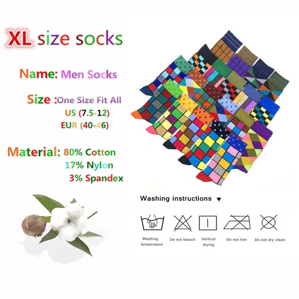 Men Colourful Cotton Geometric Lattice Classic Happy Business Casual  Socks