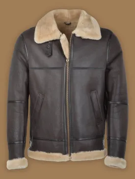 Men Dark Brown RAF Shearling Bomber Leather Jacket