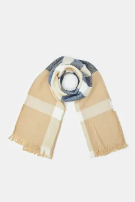 Men Navy And Beige Embellished Scarf