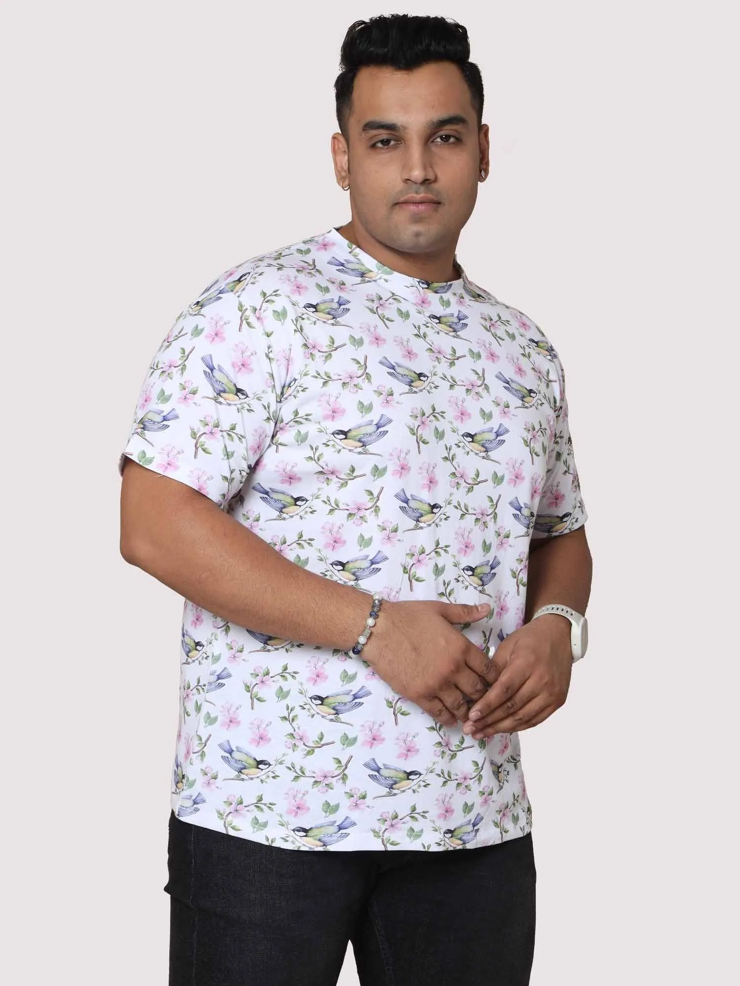 Men Plus Size Hummy Bird  Digital Printed Round Neck T-shirt