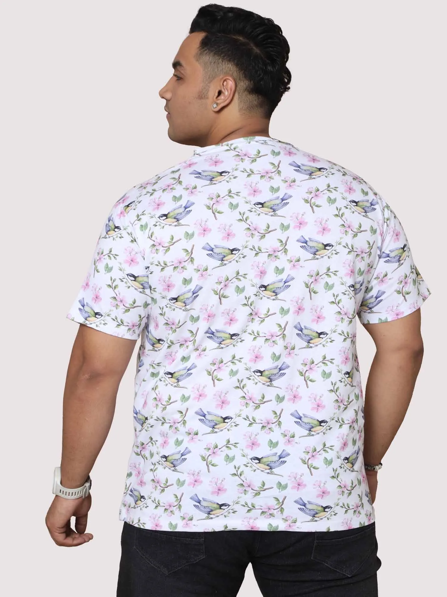 Men Plus Size Hummy Bird  Digital Printed Round Neck T-shirt