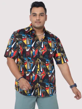 Men Plus Size Mystical Faces Digital Printed Half Shirt