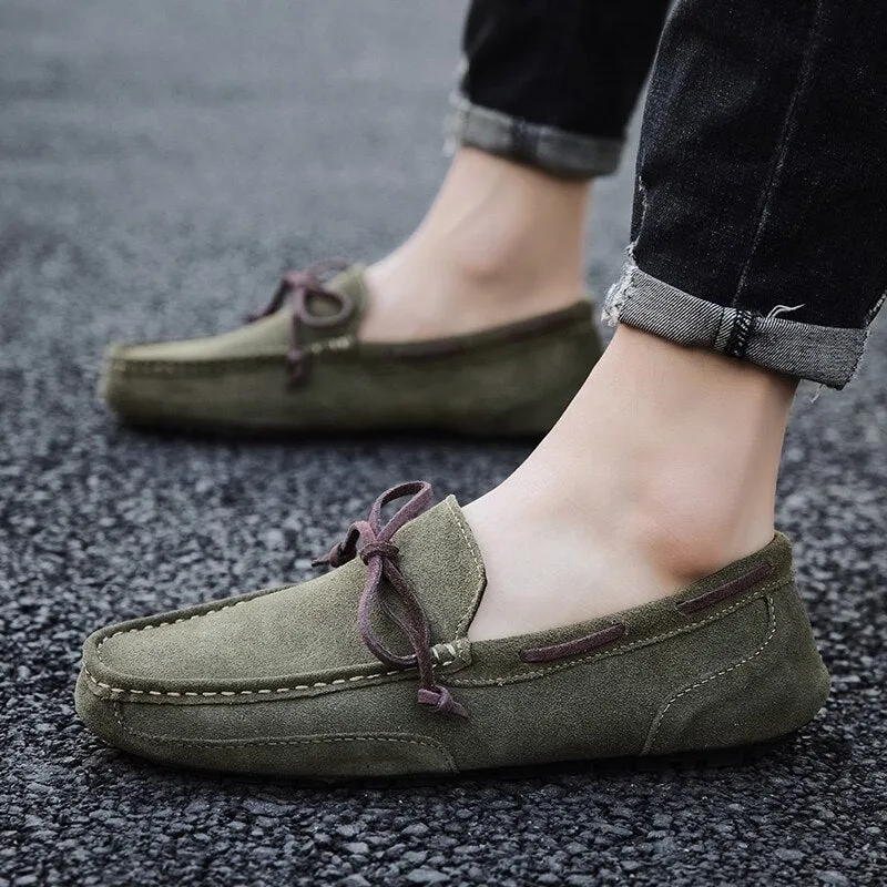 Men Shoes Suede Leather Loafers Men Slip on Walking Driving Shoes Moccasin Soft Comfortable Summer Casual Shoes Lightweight Flat