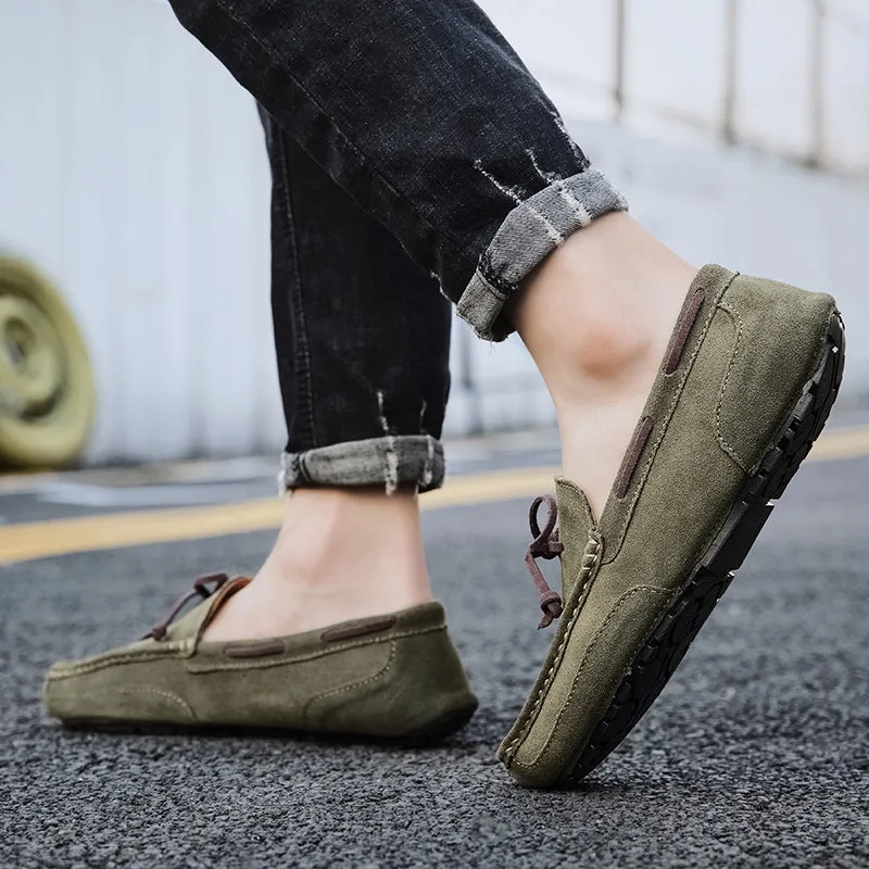 Men Shoes Suede Leather Loafers Men Slip on Walking Driving Shoes Moccasin Soft Comfortable Summer Casual Shoes Lightweight Flat