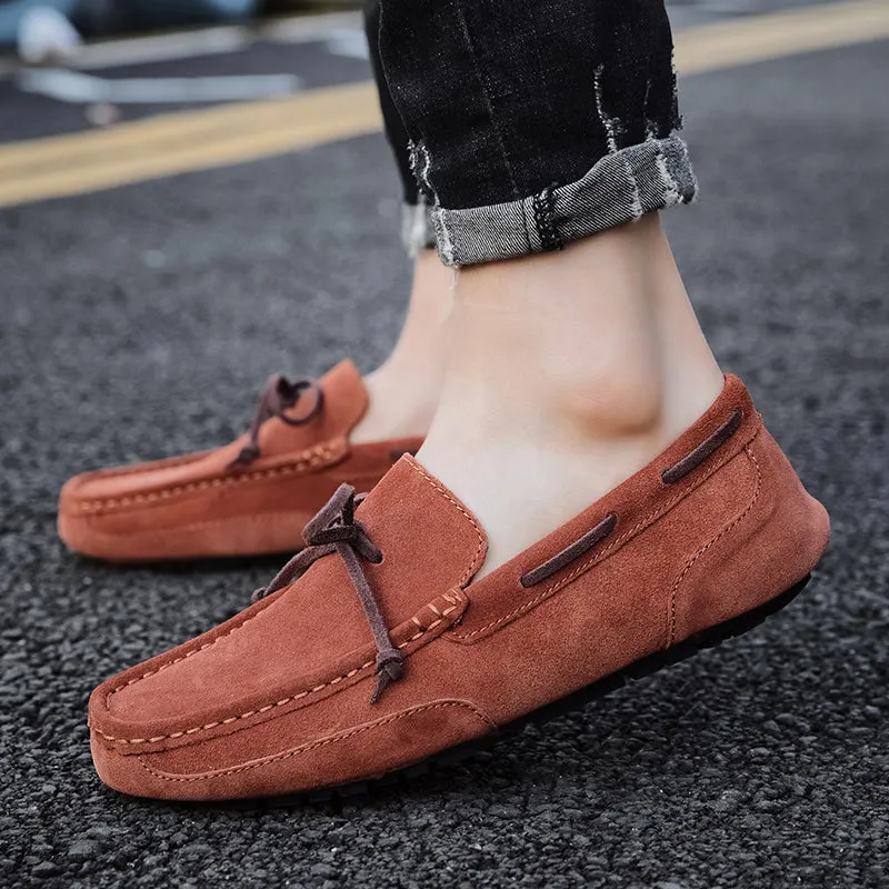 Men Shoes Suede Leather Loafers Men Slip on Walking Driving Shoes Moccasin Soft Comfortable Summer Casual Shoes Lightweight Flat