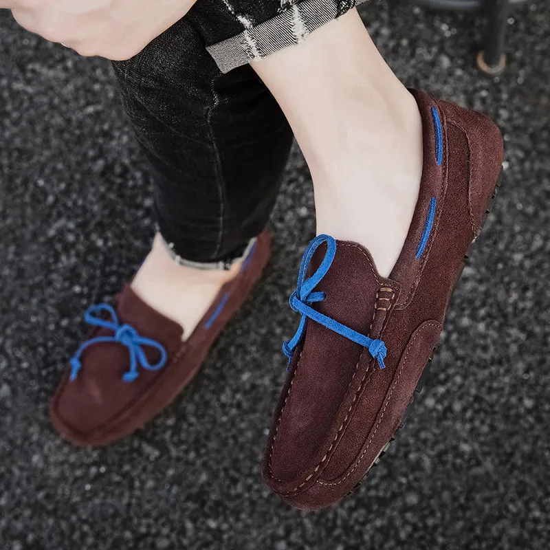 Men Shoes Suede Leather Loafers Men Slip on Walking Driving Shoes Moccasin Soft Comfortable Summer Casual Shoes Lightweight Flat