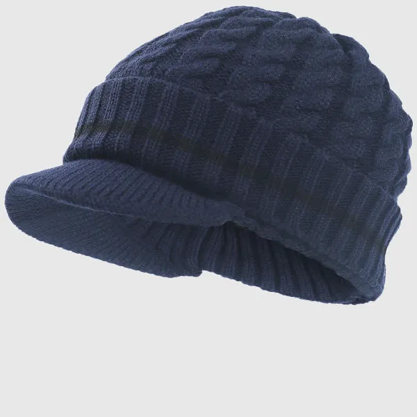 Men Thick Fleece Beanie Visor Winter Hat B321