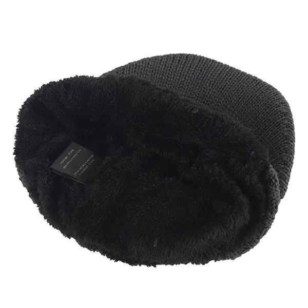 Men Thick Fleece Beanie Visor Winter Hat B321