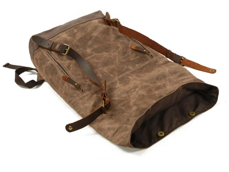 Men Waterproof Leather Canvas Hiking Bag 9505