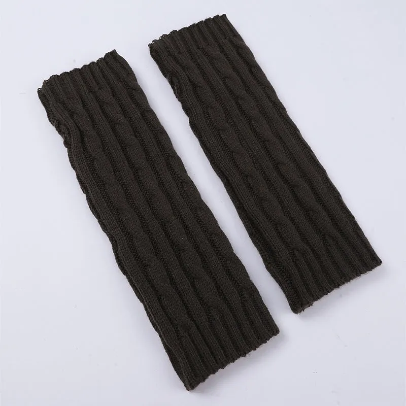 Men Women Winter Hemp Pattern Knitted Fingerless Gloves