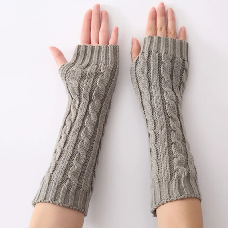 Men Women Winter Hemp Pattern Knitted Fingerless Gloves