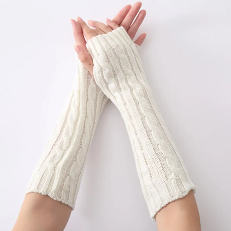 Men Women Winter Hemp Pattern Knitted Fingerless Gloves