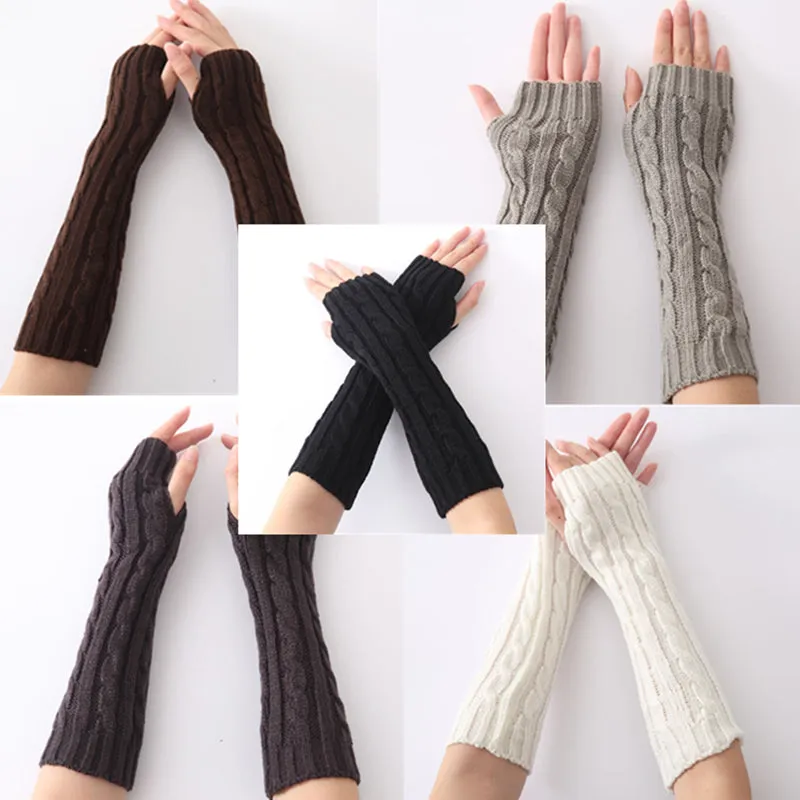 Men Women Winter Hemp Pattern Knitted Fingerless Gloves