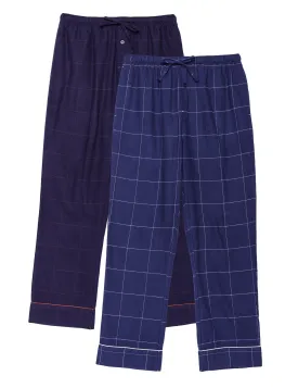 Men's 100% Cotton Flannel Lounge Pants - 2 Pack - 2-Pack (Windowpane Checks Blue-Red/Dark Blue)