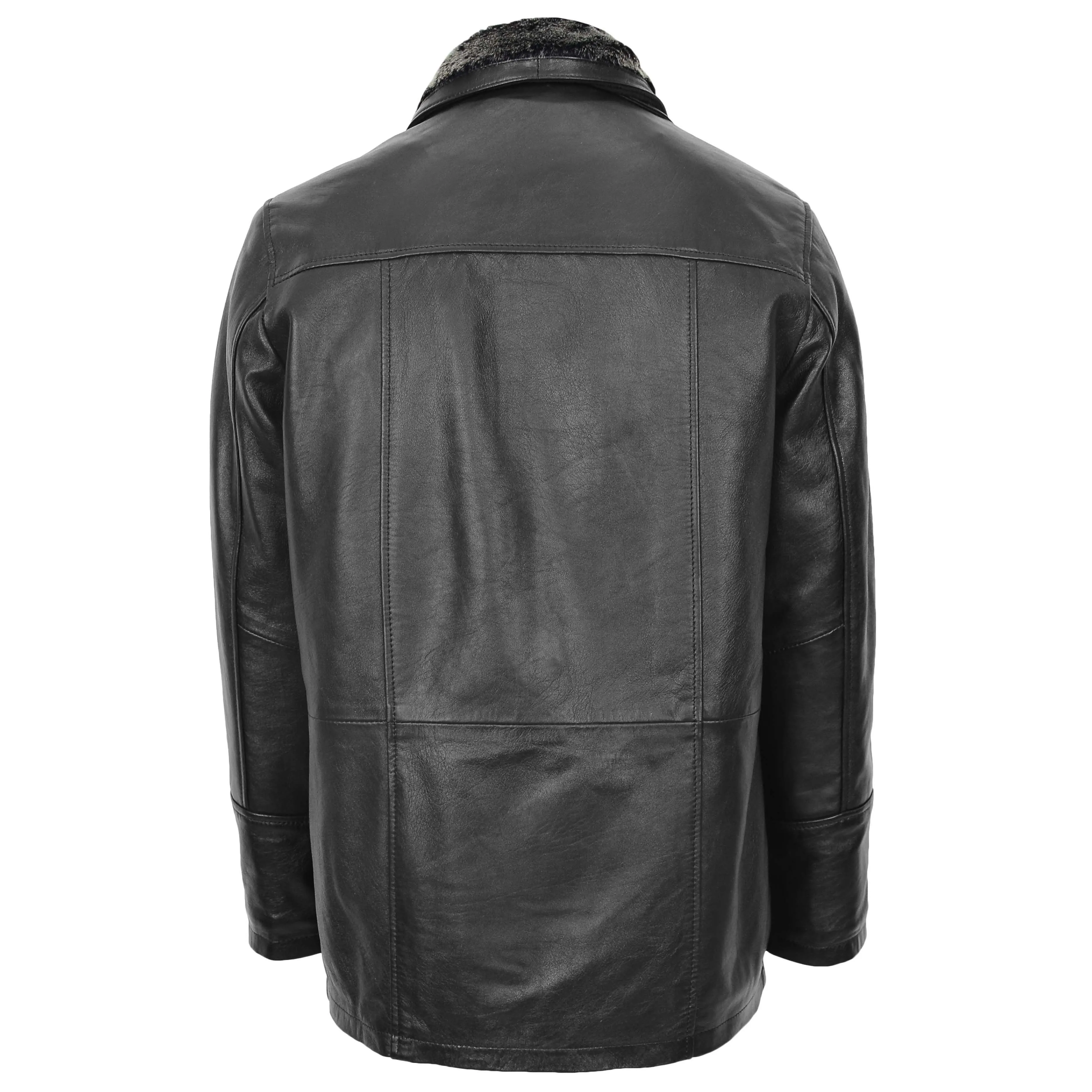 Mens 3/4 Long Leather Box Jacket Soft Parka Car Coat HARVEY Black