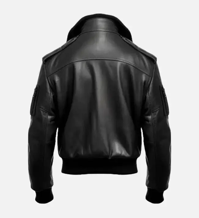 Men's Aviator Black Leather Bomber Jacket