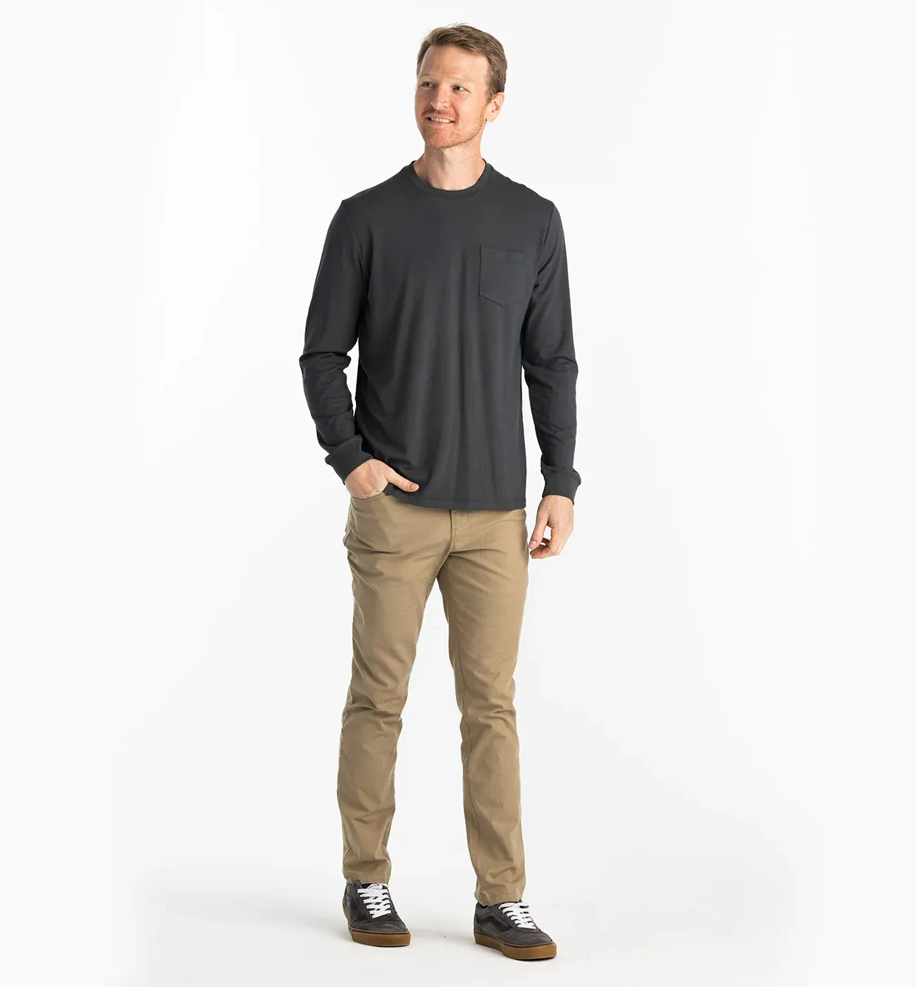 Men's Bamboo Flex Long Sleeve Pocket Tee - Black Sand