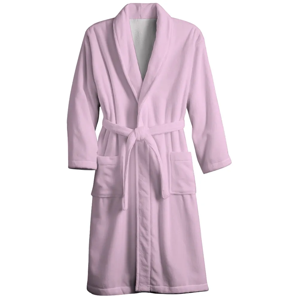 Mens Belt Pink Solid Color Fleece Lounge Robe