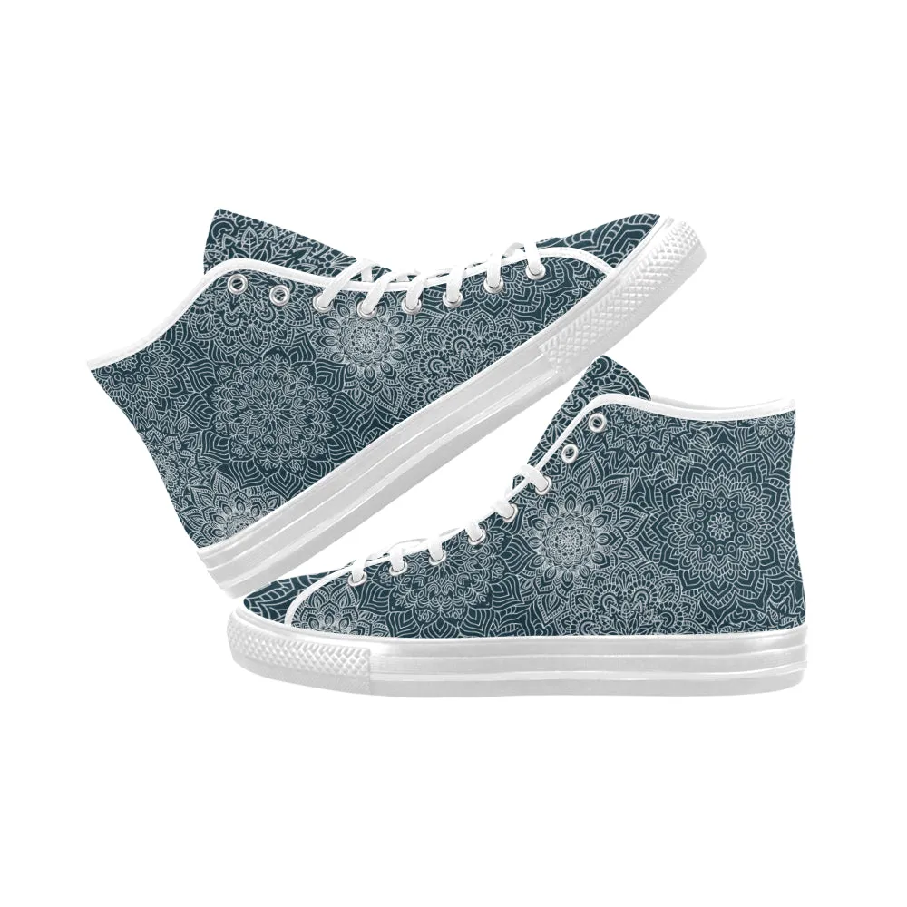 Men's Big Size Coral Blue Mandala Print Canvas High Top Shoes