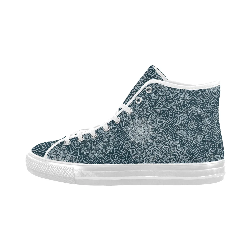 Men's Big Size Coral Blue Mandala Print Canvas High Top Shoes