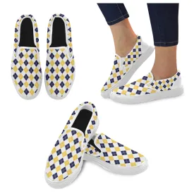 Men's Big Size Diagonal Checks Print Slip-on Canvas Shoes