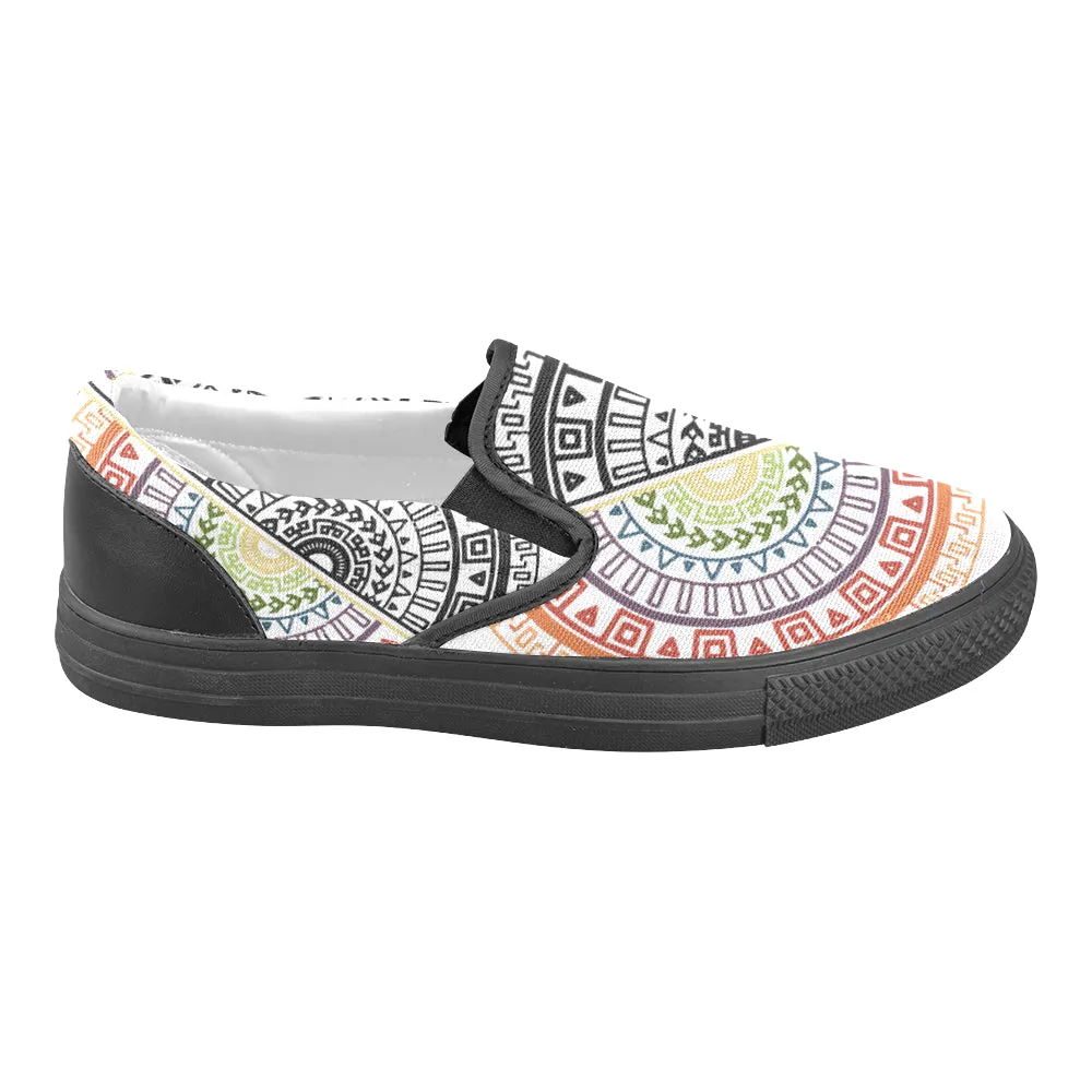 Men's Big Size Ying Yang Mandala Print Canvas Slip-on Shoes